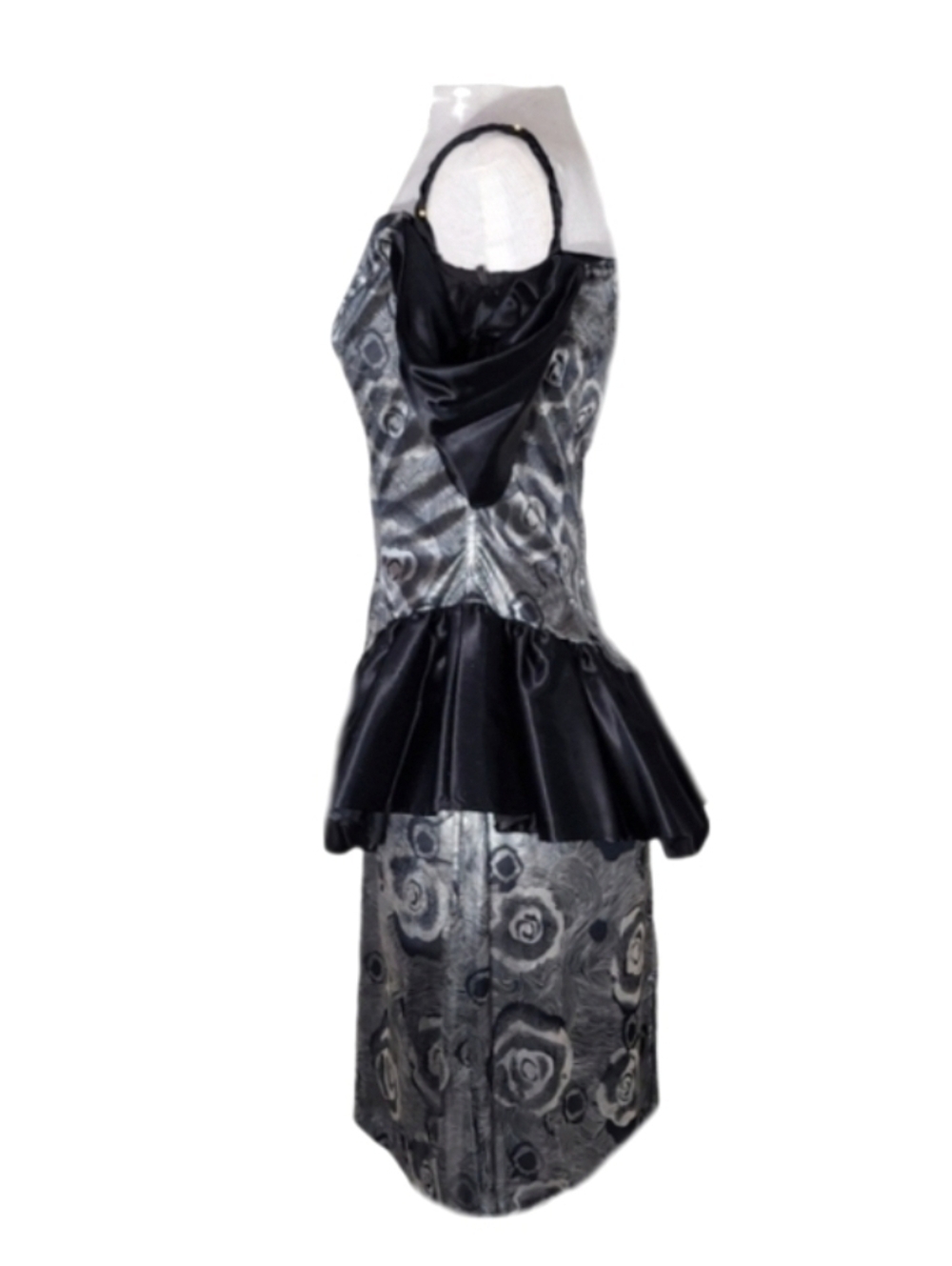 Vintage Dress 1980s Shiny Semi Sheer Floral Accent Silver Size - Picture 5 of 12